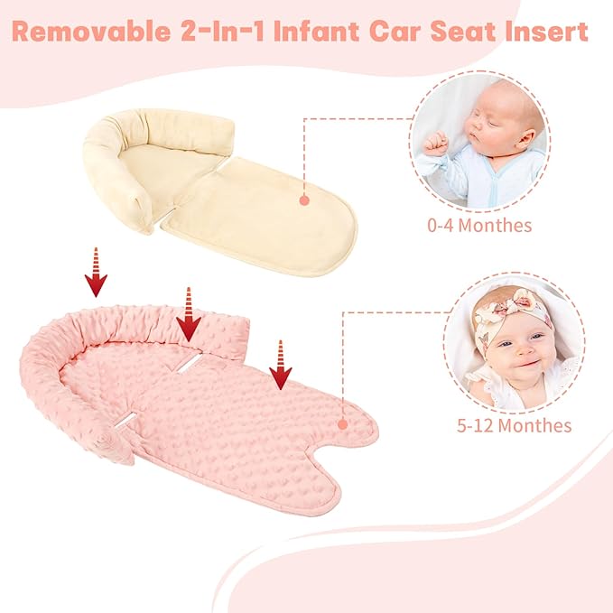 Infant Car Seat Insert, Baby Car Seat Head & Body Support with 2 Strap Pads, Ultra Soft Newborn Preemie Carseat Insert Cushion for Girls Boys, Fits Car Seat, Stroller, Swing, Bouncer, Beige