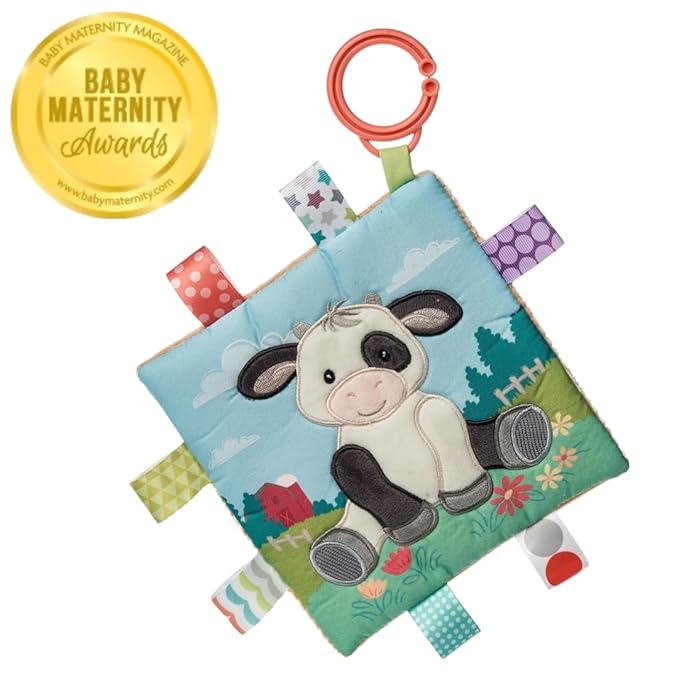 Taggies Crinkle Me Toy with Baby Paper & Squeaker with Sensory Tags, 6 x 6-inches, Buttercup Cow