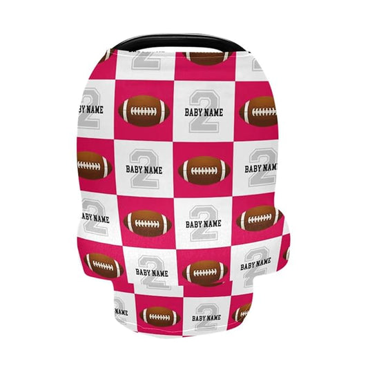 Personalized Baby Car Seat Cover for Babies, Custom Name Baby Car Seats Canopy for Boys Girls, Football Green Nursing Breastfeeding Stroller Covers for Infant Newborn, Shower Gift for Baby