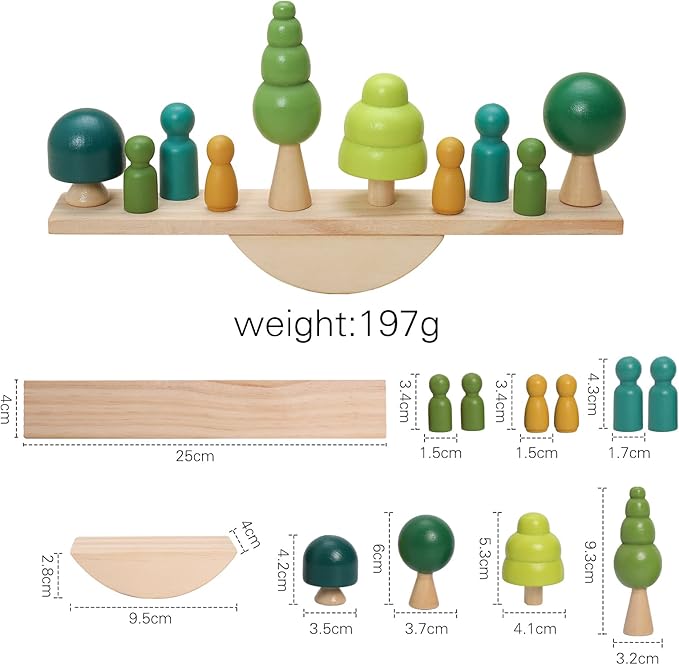Promise Babe Wooden Tree Toys Balance Toys Wooden Peg Dolls Preschool Learning Educational Montessori Toys, Natural Woodland Trees Creative Accessories for Home Decor