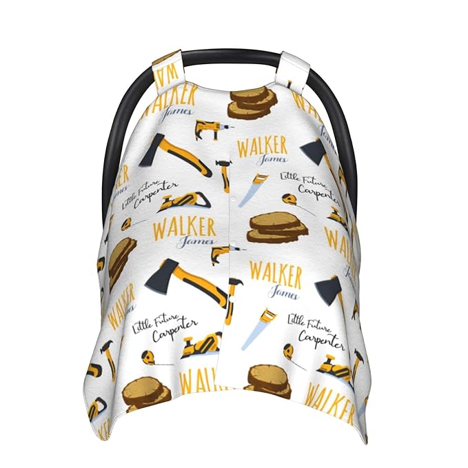 Personalized Baby Car Seat Canopy for Babies, Custom Name Baby Car Seats Covers for Boys Girls, Opening Minky Nursing Breastfeeding Cover for Infant Newborn, Carseat Canopies (Future Carpenters)
