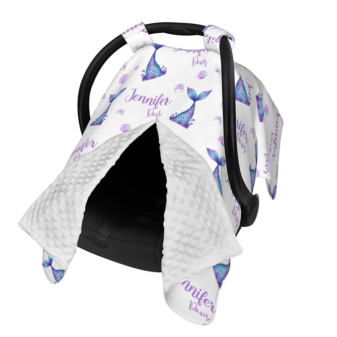 Personalized Baby Car Seat Canopy for Girls, Mermaid, Water Resistant, Universal Fit, Polyester, Car Seat Canopy