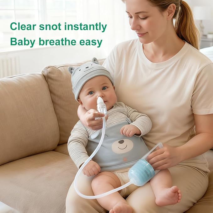 Manual Nose Sucker for Baby – Strong Suction Nasal Aspirator with Soft Silicone Tips, Easy to Clean & Reusable, Quiet and Safe Newborn Nose Cleaner by Baby Futur