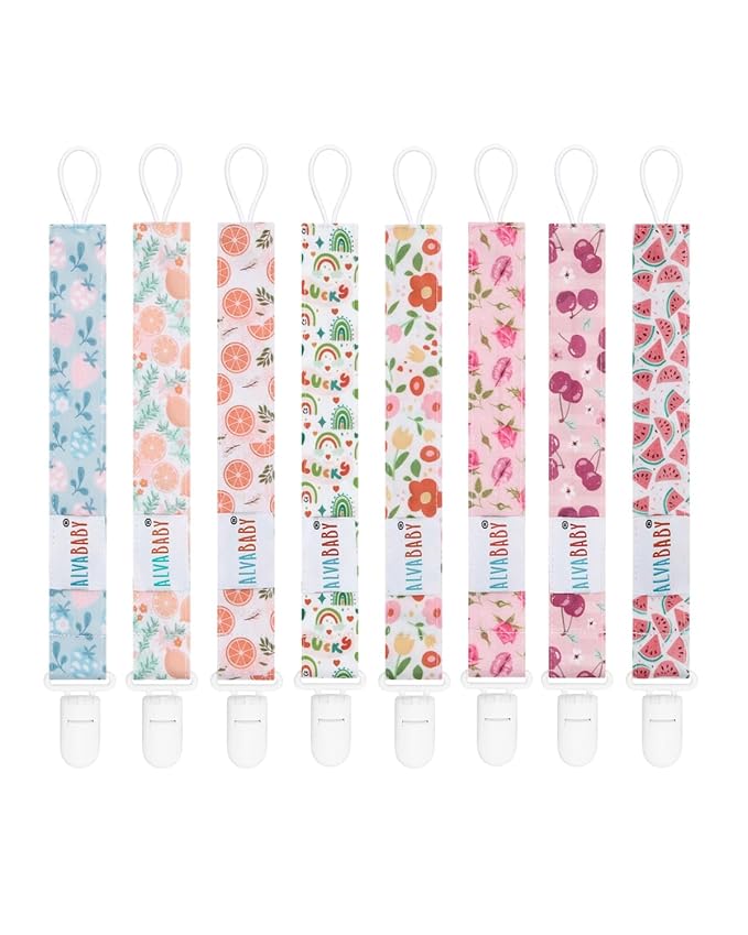 ALVABABY Pacifier Clips 8 Pack Pacifier Binky Paci Holder Leashes for Baby Teethers 8DP12