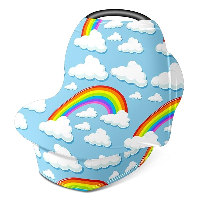 Baby Car Seat Stroller Covers Rainbow Clouds Nursing Cover Breastfeeding Scarf Soft Breathable Stretchy Coverage Carseat Canopy Cover for Boys and Girls Soft Breathable Multi Use