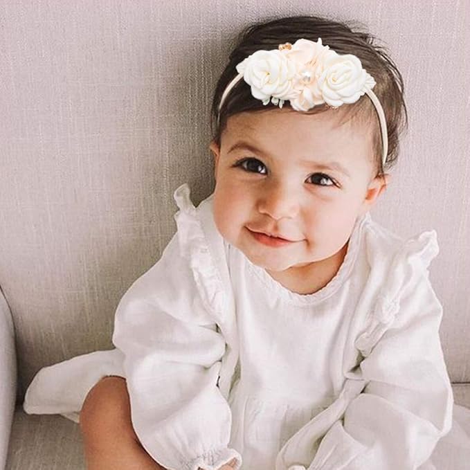 Baby Girl Flower Headband 6 PCS Elastic Hairbands Handmade Nylon Bows Headbands Chic Floral Hair Accessories Kids Gifts for Newborn Infant Toddlers