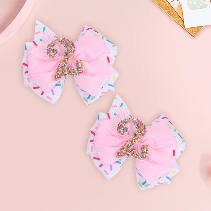 Birthday Hair Bow for Baby Girls 2 Years Old Birthday Decorations,Pink Hair Accessories for 2nd HBD Outfit Girl