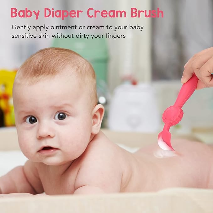 Marhynchus Soft Baby Butt Cream Applicator Skin Friendly Silicone Diaper Cream Spatula with Suction Base (Red) Diaper Cream Spatula Diaper Cream applicator