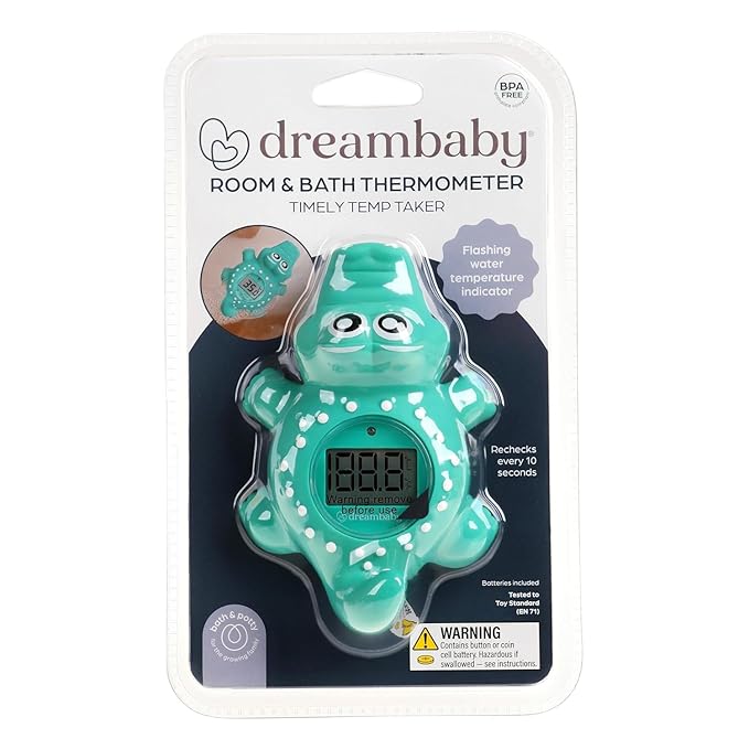 Dreambaby Floating Crocodile Bath Thermometer - Water Temperature Monitoring for Newborns, Infants, Toddlers - Croc Toy with Fahrenheit Display