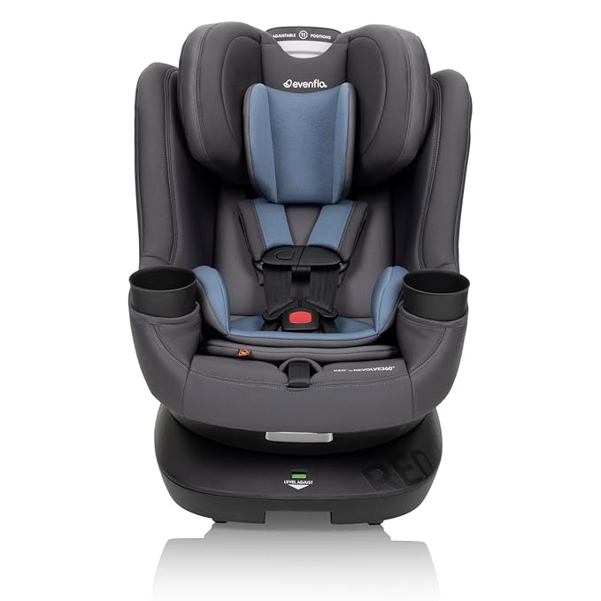 Evenflo REO by Revolve360 Rotating Convertible Car Seat with Quick Clean Cover, Infant to Toddler, Forward and Rear Facing, Compact Design, One-time Install (Nantucket)