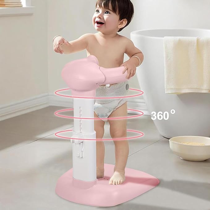 Adjustable Baby Shower Stand with Anti-Slip Base,Bath Shower Standing Support Stand,Portable Bath Helper Bath Support for Infants Portable Bath Helper for Baby 8-24 Months (PinkB)