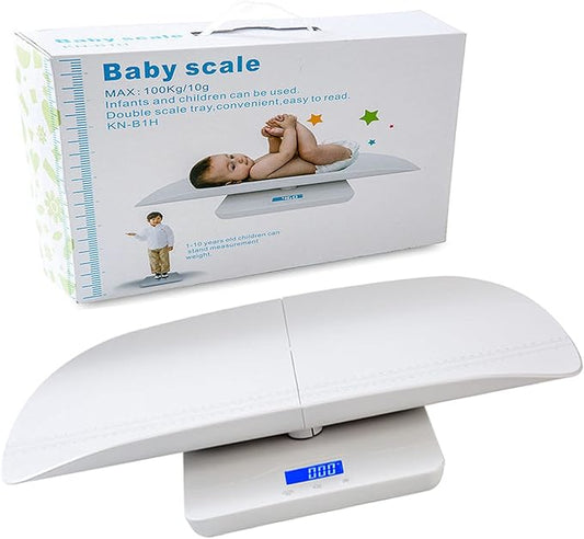 Baby Scale, Digital Baby Scale with Hold Function, Large LCD Display, Capacity 220Ib, Accurate to 10G, Height Measurement Range 0-60Cm (White)