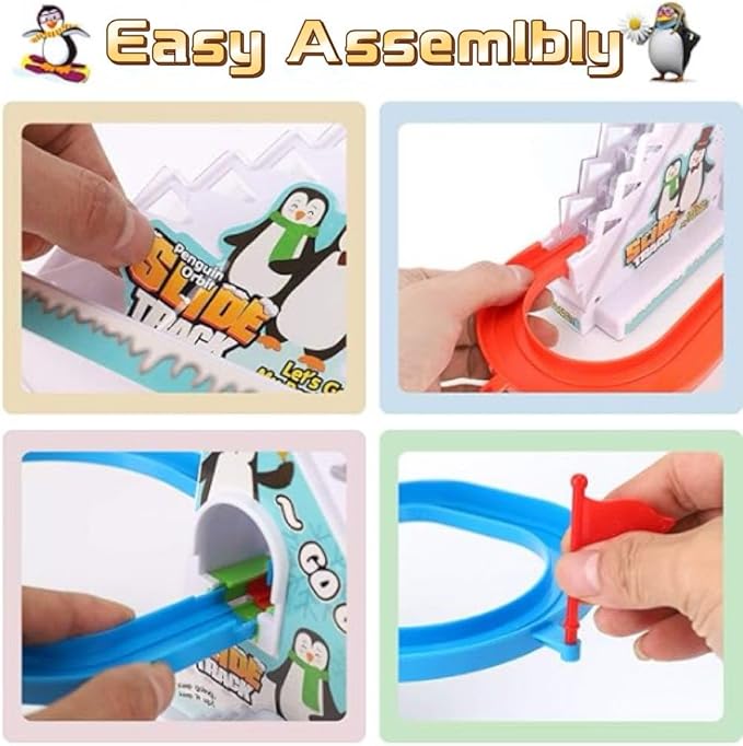 Musical Fun Penguin Chasing Track Game, Playful Roller Coaster Toys for Toddlers and Kids, Playset with Flashing Light,On and Off Music Switch, Stair Climbing Penguins Set for Kids 3+