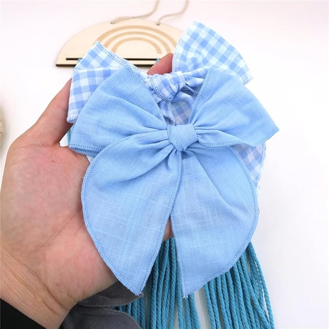Pack of 4 Gorgeous Fable Bow Hair Clips for Girls Women Linen Hair Bow Alligator Clips Toddler Baby Mom Young Girl Hair Accessories (Blue Sky)