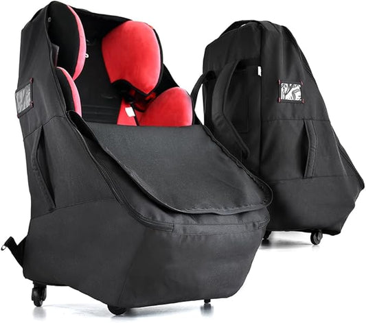 Car Seat Travel Bag With Wheels Car Seat Bag For Airplane Padded Adjustable Strap Car Seat Carrier Car Seat Travel Cover With Wheels (Black)