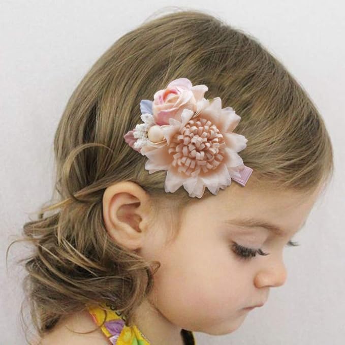 Flower Hair Clips Set-Cherrboll 3pcs Floral Hair Bow Accessories for Baby Girl Toddles Teen Gifts