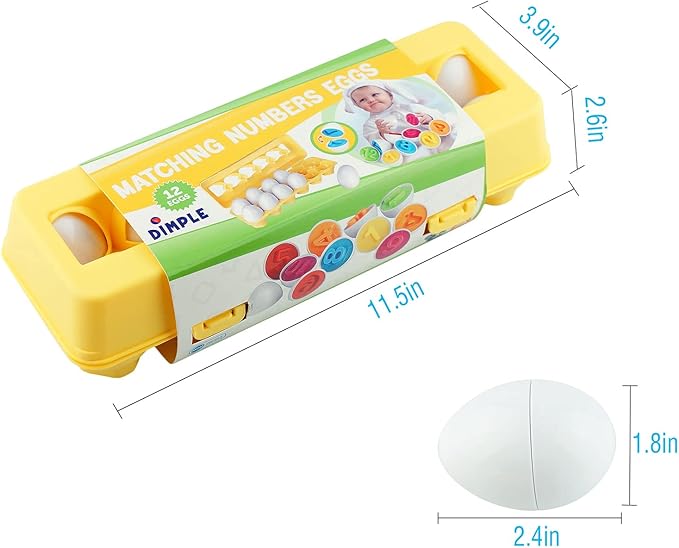 Dimple 12 Play Numbers Egg Matching Toy Play Matching Eggs Easter Toy w/Holder - Egg Toys for Toddlers STEM Egg Toys Colors & Shapes Recognition for Kids -Educational Color Sorting Toy