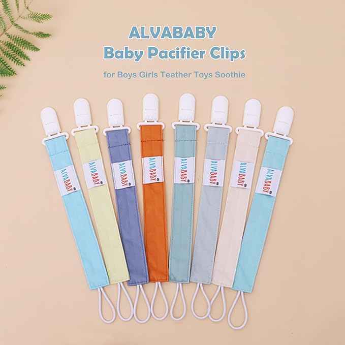 ALVABABY Pacifier Clips for Neutral Boys Girls 8 Packs Pacifier Binky Paci Holder Leashes for Baby Teethers Toys