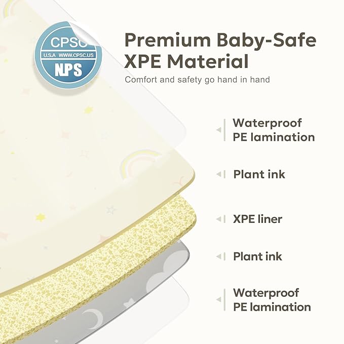 Mallify Extra Large Foldable Play Mat, Reversible Baby Play Mat with Edge Reinforcement, Non-Toxic & Waterproof Baby Mat for Floor, Foam Playmat for Infants Toddlers, Rainbow, Cloud & Moon, 47''x71''