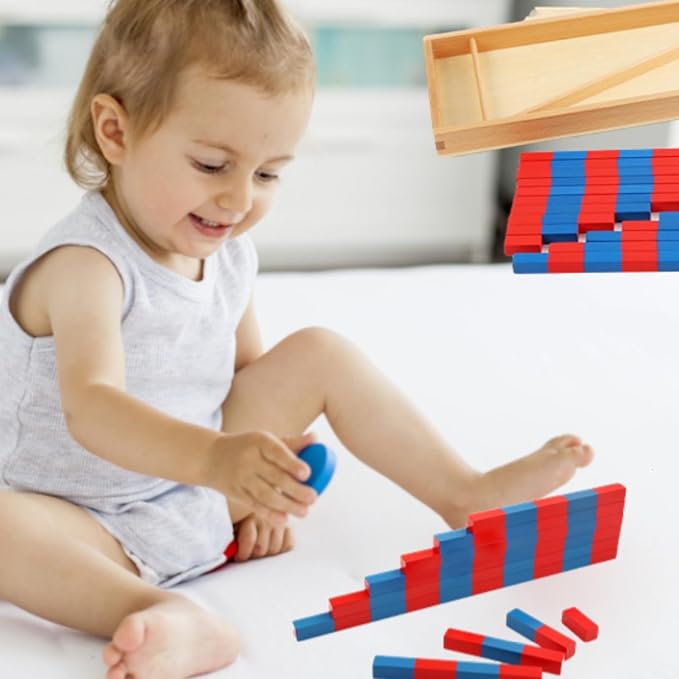 Jerliflyer Numerical Rods, Elite Montessori Small Number Rods,Elite Montessori Wood Red Long Sticks Family Version Math Number Rods,Kid Education