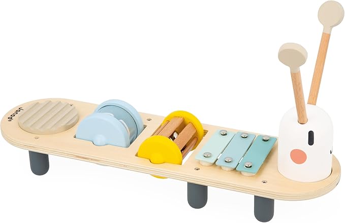 Janod - Sweet Cocoon Wooden Caterpillar Music Stand - Ages 12 Months to 3 Years - Early Music Education - Stimulates Auditory Senses - Engaging and Educational Toy - J04058