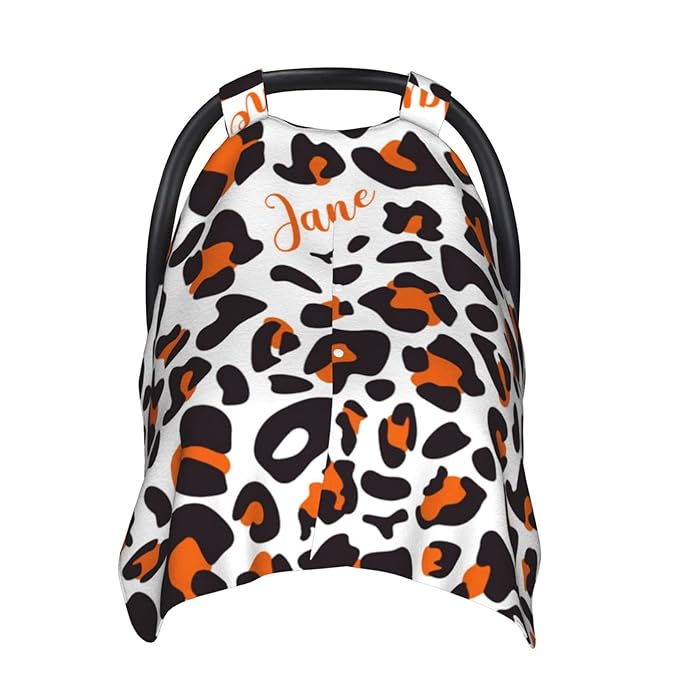 Personalized Leopard Print Baby Infant Car Seats Canopy for Babies with Name, Custom Lightweight Covers for Baby Boys Girls, Minky Nursing Breastfeeding Stroller Cover Canopies for Newborn