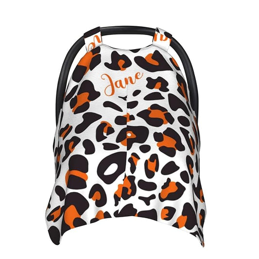 Personalized Leopard Print Baby Infant Car Seats Canopy for Babies with Name, Custom Lightweight Covers for Baby Boys Girls, Minky Nursing Breastfeeding Stroller Cover Canopies for Newborn