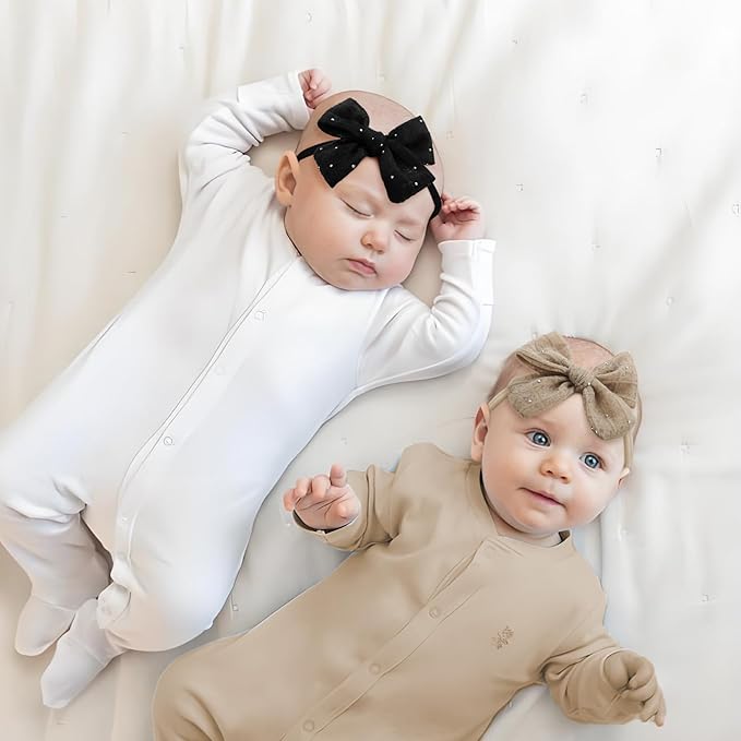 YanJie 3PCS 4’’ Lace Hair Bow for Girls Nylon Baby Headbands Rhinestone Black Beige Off White Bows Hair Accessories for Newborn Infant Toddler Girl