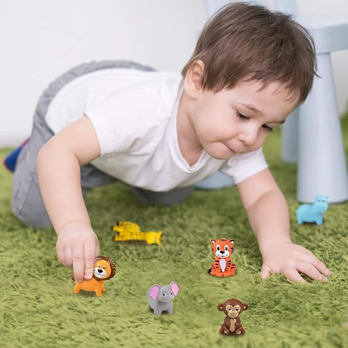 ArtCreativity Vinyl Zoo Animals Toys (Pack of 12) - Assorted Squeezable Toys Safari Animals Figures - Safari Birthday Party Favors for Kids, Jungle Figures for Fun Bath & Play Time