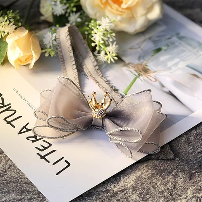 Cute Baby Girl Headband with Lace Bow and Crown Elastic Lace Bow Hair Band Newborn to Toddler Hair Accessory Shower Birthday Party Gift (Gray, Free)