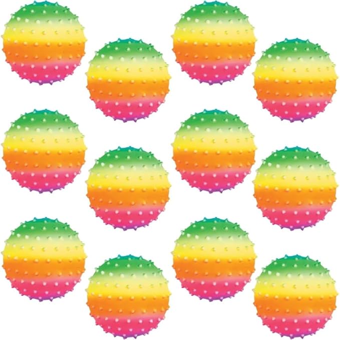 Fun Express 5" Rainbow Spike Balls – Vibrant Educational Toys for Kids Ideal for Sensory Play – Learning Activities Hand-Eye Coordination and Motor Skill Development – Assorted Colors – 12 Pieces