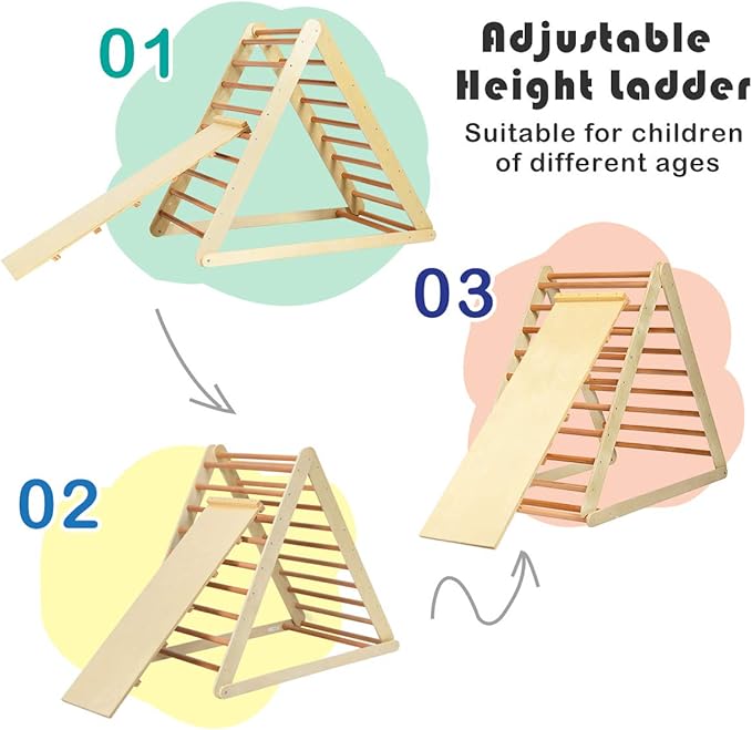HONEY JOY Triangle Climber with Ramp, 2-in-1 Indoor Toddler Climbing Triangle Set with Ladder & Slide, Foldable Wooden Kids Climbing Toys for Playground, Gym & Daycare, Gift for Boys Girls (Natural)