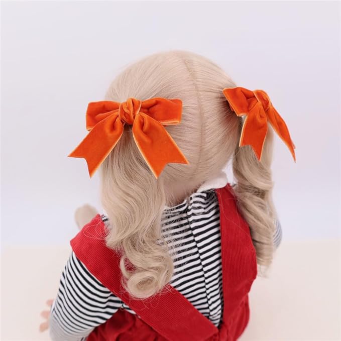 2 Pcs Cute Orange Velvet Hair Bow Clips 3" Bowknot Alligator Clip Barrettes Hairpins for Girl Kids Accessories