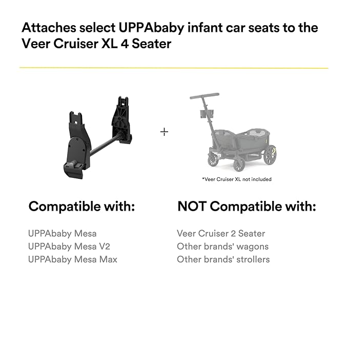 ONLY for VEER Cruiser XL (4 Seater) - UPPAbaby Infant Car Seat Adapter for Veer All-Terrain Cruiser XL and City 4-Seater Models. NOT Compatible with 2 Seat Models or Other Brands’ Wagons
