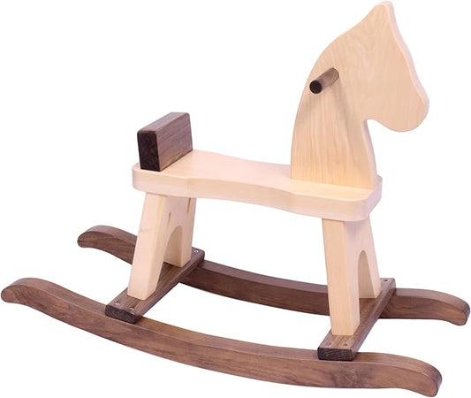AmishToyBox.com Wooden Rocking Horse Toddler Ride-On Toy (Walnut and Natural)