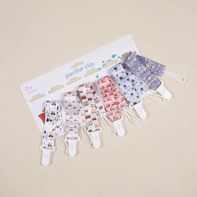 Baby Pacifier Clip,Paci Leash Binky Clips for Baby Boys and Girls,Newborn Essentials,Pack of 6 Gift Set. (Construction Truck)