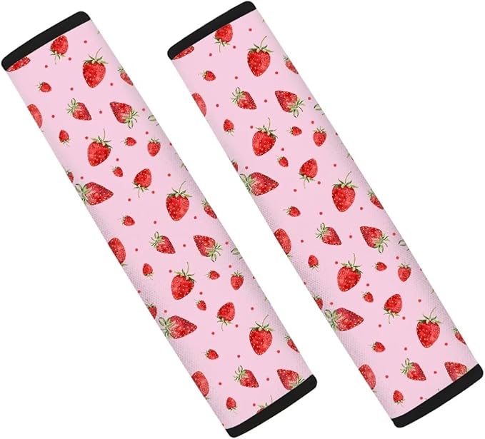UNICEU Pink Strawberry Printed Neoprene Car Seatbelt Cushion Coversfor Women,Strawberry Car Accessories Seat Belt Covers Shoulder Pads Seatbelt Strap Cover for Cars,Backpack Shoulder Strap