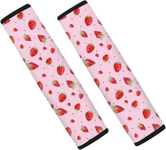 UNICEU Pink Strawberry Printed Neoprene Car Seatbelt Cushion Coversfor Women,Strawberry Car Accessories Seat Belt Covers Shoulder Pads Seatbelt Strap Cover for Cars,Backpack Shoulder Strap