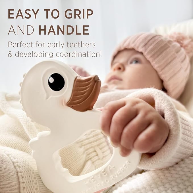 HEVEA Natural Rubber Baby Teether - for Soothing Sore and Itchy Gums, Baby Teething Toy - Bpa, Silicone Free - 4+ Months, Single Pack (Duck)