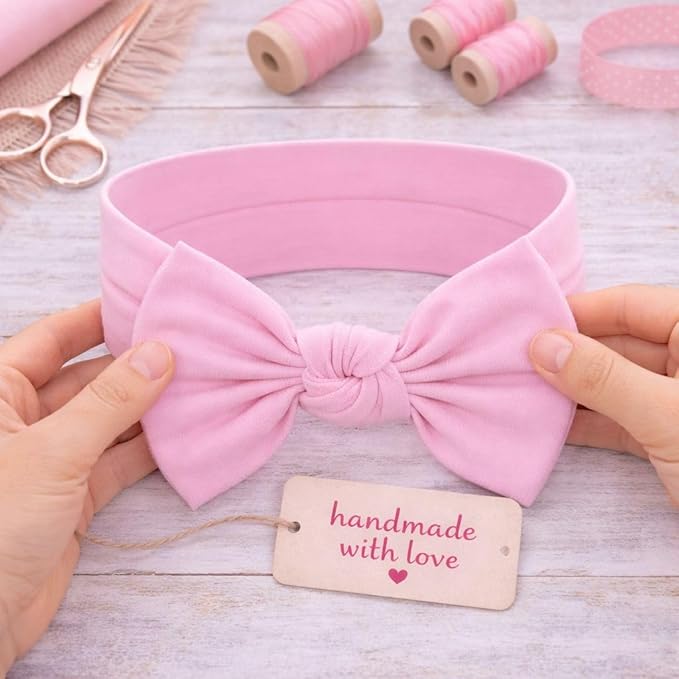Baby Girl Headbands-Infant,Toddler Cotton Handmade Hairbands with Bows Child Hair Accessories (Soft White, Gray, Pink, Powder Pink)