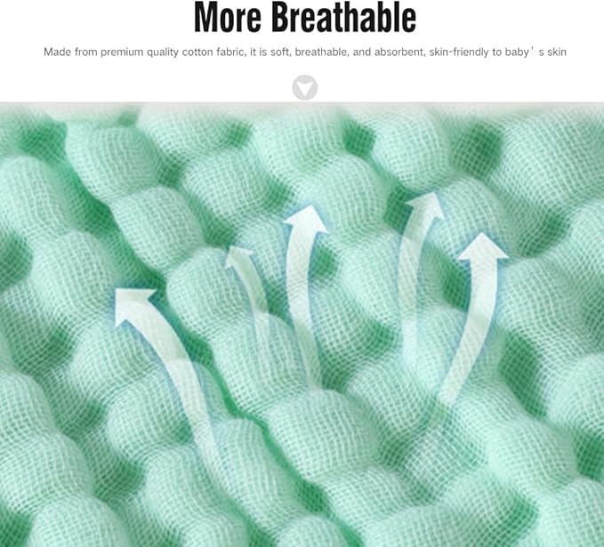 YEBON ProC 2Pcs Baby Muslin Bath Towels, Super Soft Cotton Bath Towel 6 Layers Infant Newborn Swaddle Blanket 41.3 X41.3 Inches,Baby Registry as Shower (Green)