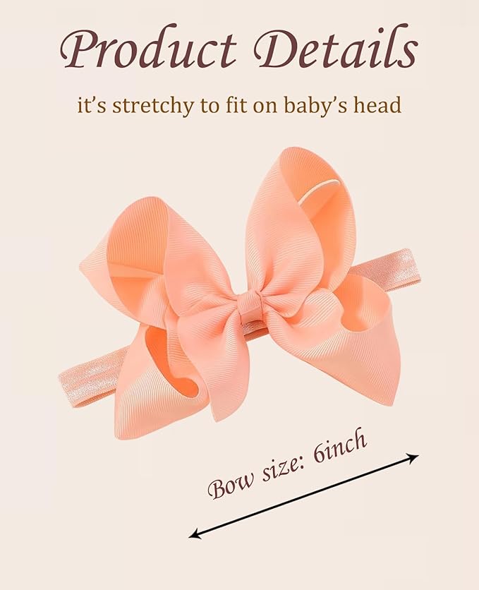 WillingTee Headbands 6 Inch 30 Colors Boutique Grosgrain Ribbon Hair Bows Big Baby Girls Bows Headbands for Baby Girls Infants Toddler Kids Teens and Children