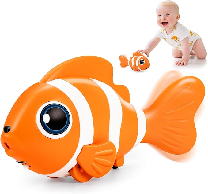 Crawling Fish Baby Toys, Novelty Tummy Time Toys for Babies 6-12 Months, Magic Swinging Fish Crawling Toys for Infant Toddler Learning Crawl Walking Dancing Easter Basket Stuffers 1st Birthday Gift