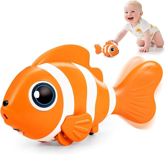 Crawling Fish Baby Toys, Novelty Tummy Time Toys for Babies 6-12 Months, Magic Swinging Fish Crawling Toys for Infant Toddler Learning Crawl Walking Dancing Easter Basket Stuffers 1st Birthday Gift