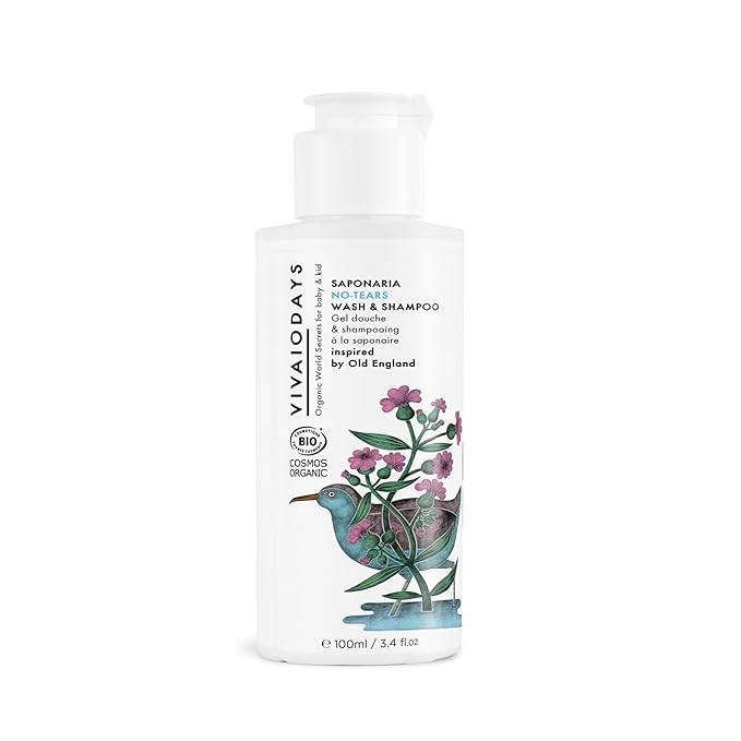 VIVAIODAYS Organic Saponaria No-Tears Wash & Shampoo, Mild, Vegan, Gentle and Soap Free (3.4 fl.oz. | 100 ml)