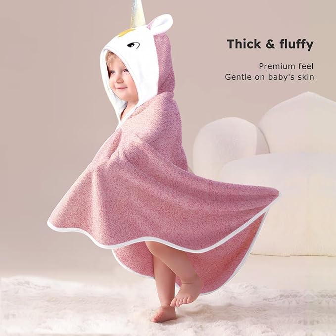 Baby Bath Towels Girl Bath Towel, 34“”x34” Lightweight & Comfy Baby Bath Hooded Towels for Girls,Cute Animal Beach Travel Bath Towels Newborn Infant Toddlers (Pink)