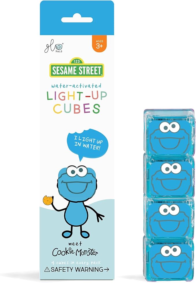 Glo Pals x Sesame Street Water-Activated Light-Up Cubes for Sensory Play (Cookie Monster - Cubes Only) - Easter Basket Stuffers for Kids | Sensory Easter Toys