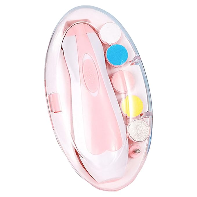 Baby Electric Nail Trimmer, LED Baby Nail File Electric Nail Trimmer Manicure Set Toes Fingernails Care Trim Polish Kit for Toddlers Kids Newborn (Light Pink)