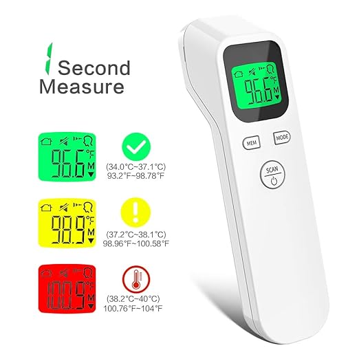 Forehead Thermometer for Adults and Kids, No Touch Digital Infrared Thermometer Temperature Gun, Accurate Instant Reading Fever Alarm 20sets Memory