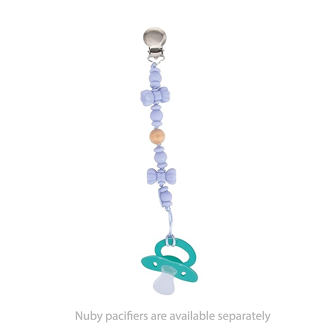 Nuby Pacifinder Silicone Pacifier Clip - Baby Pacifier Holder Clip with Convenient Hook Loop - Bowtie
